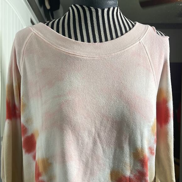 NWT Wild Fox distressed Multi Color Pink, Coral and beige sweatshirt Size: M - Picture 2 of 11
